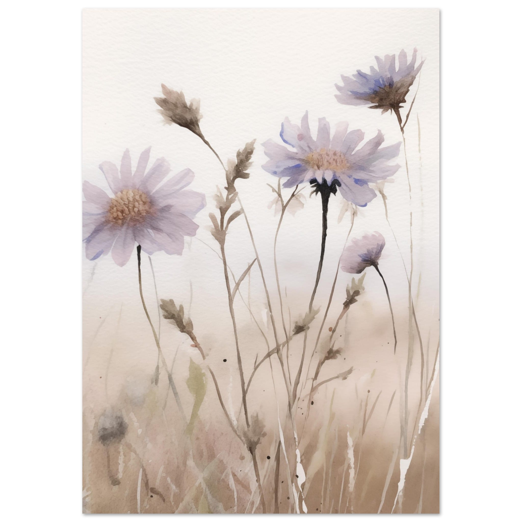 Artfulprints Poster Flower aquarel 1 - A4 21x29.7 cm - Taupe