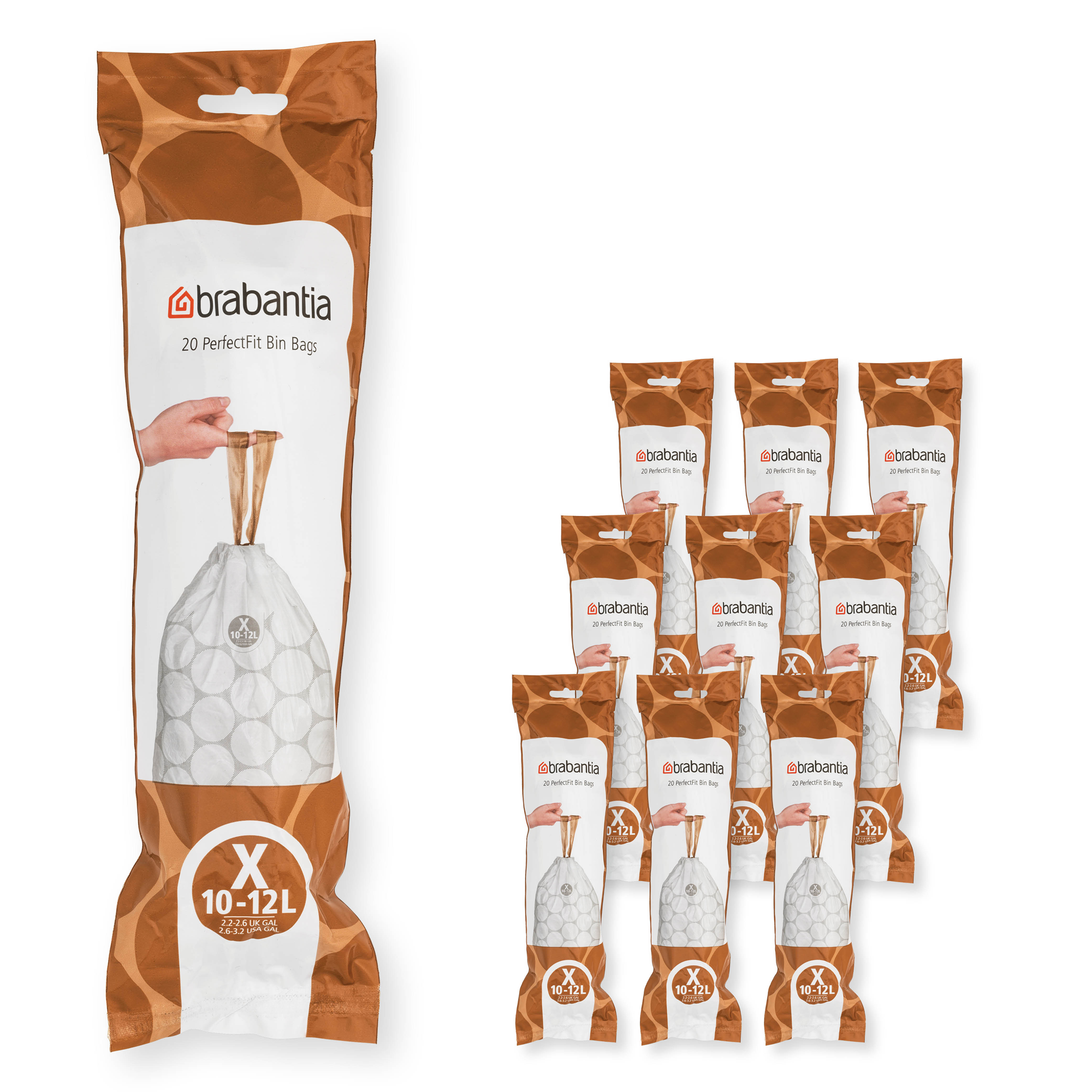 Brabantia PerfectFit Afvalzak, code X, 10-12 liter, 200 stuks, set van