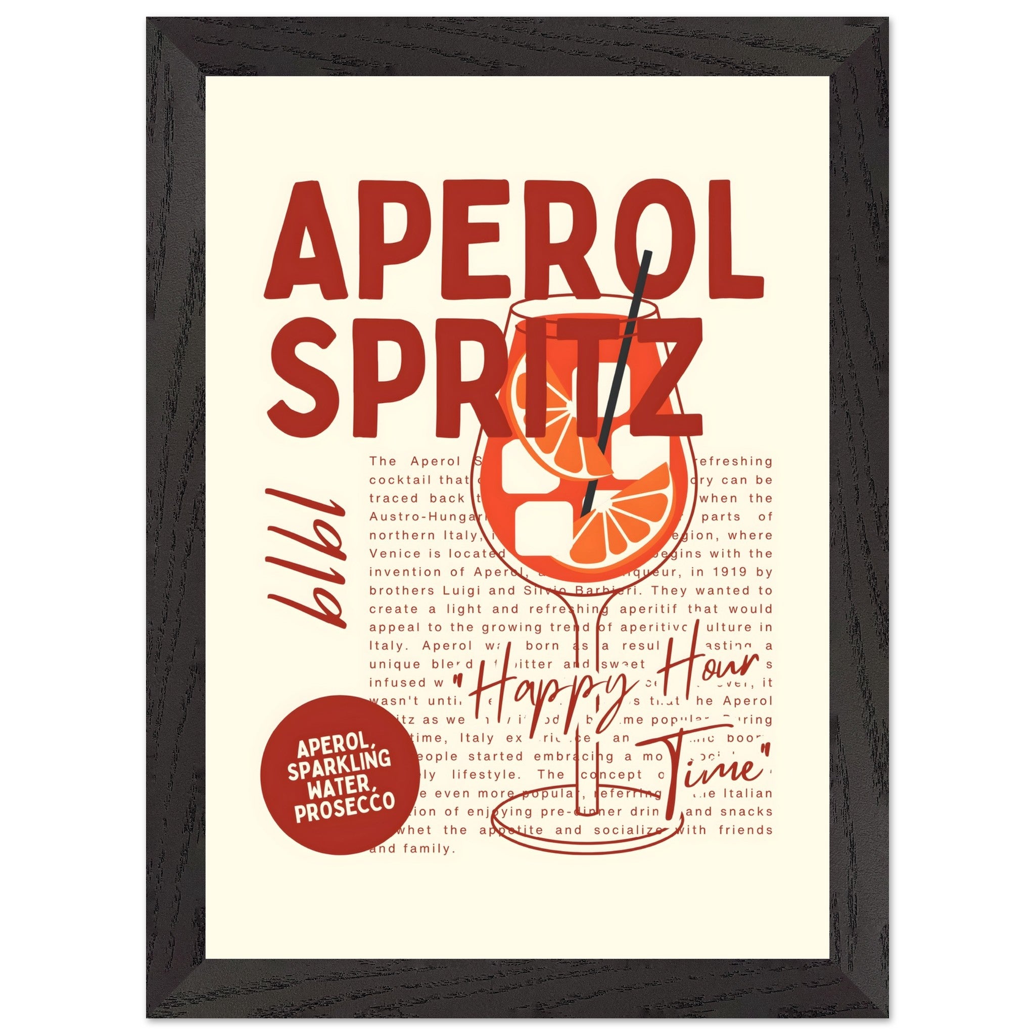 Artfulprints Poster met Lijst Aperol Spritz - Happy hour - A4 21x29.7