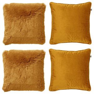 KUSSENSET – 4-delig Fluffy & Velvet – 45×45 cm – inclusief binnenkusse