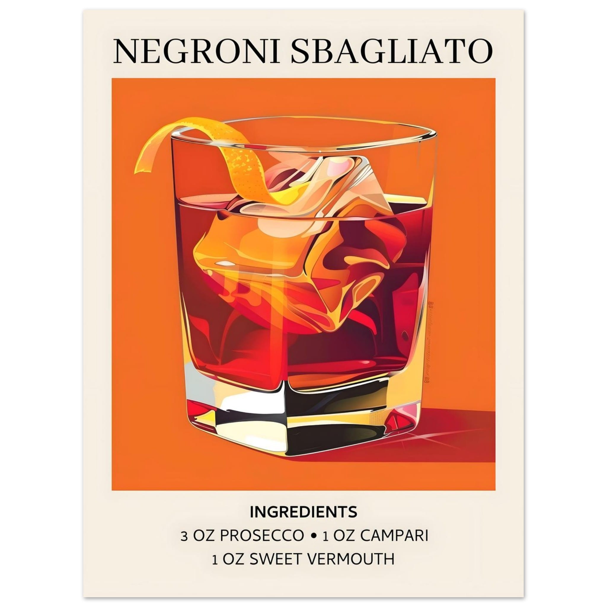 Artfulprints Poster Negroni Sbagliato cocktail - Ingrediënten - 30x40
