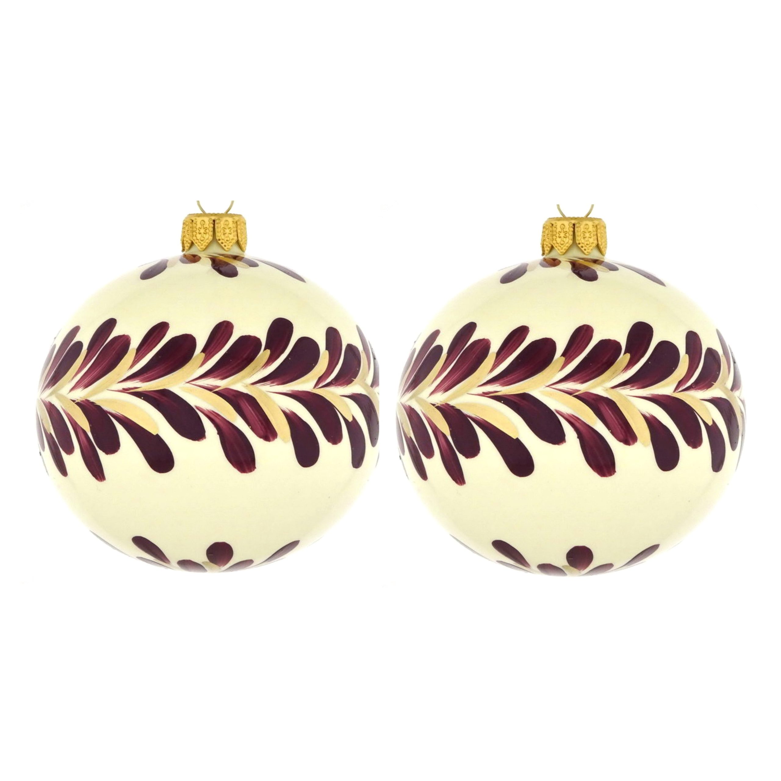 Dagmara kerstbal – glas – set van 2 – met donker violette takmotieven