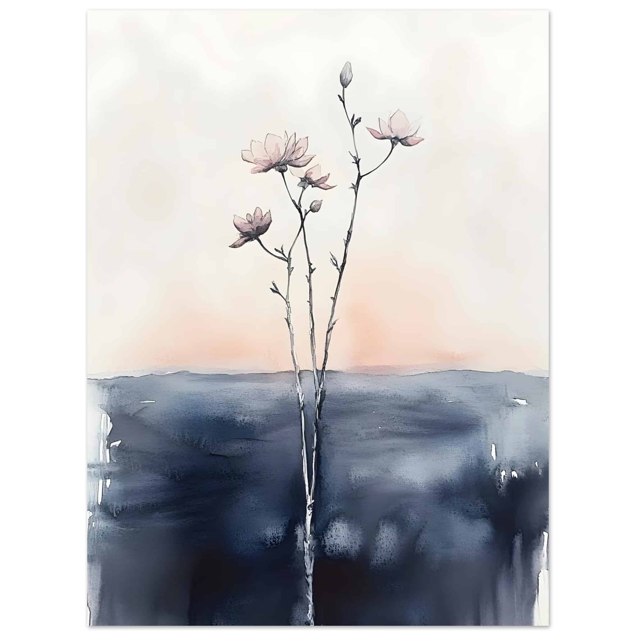 Artfulprints Poster Boho – Misty blossom - 30x40 cm - Zwart / Wit