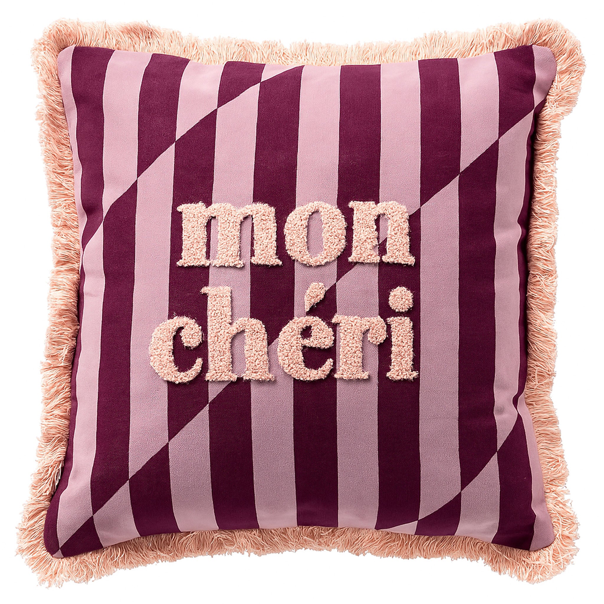 CHERIE - sierkussen 45x45 cm - gestreept - 100% katoen - Rosebud - roz