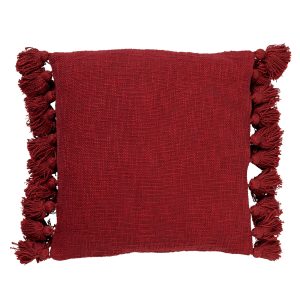 RUBY – Kussenhoes 45×45 cm – 100% katoen – met flosjes – Merlot – rood