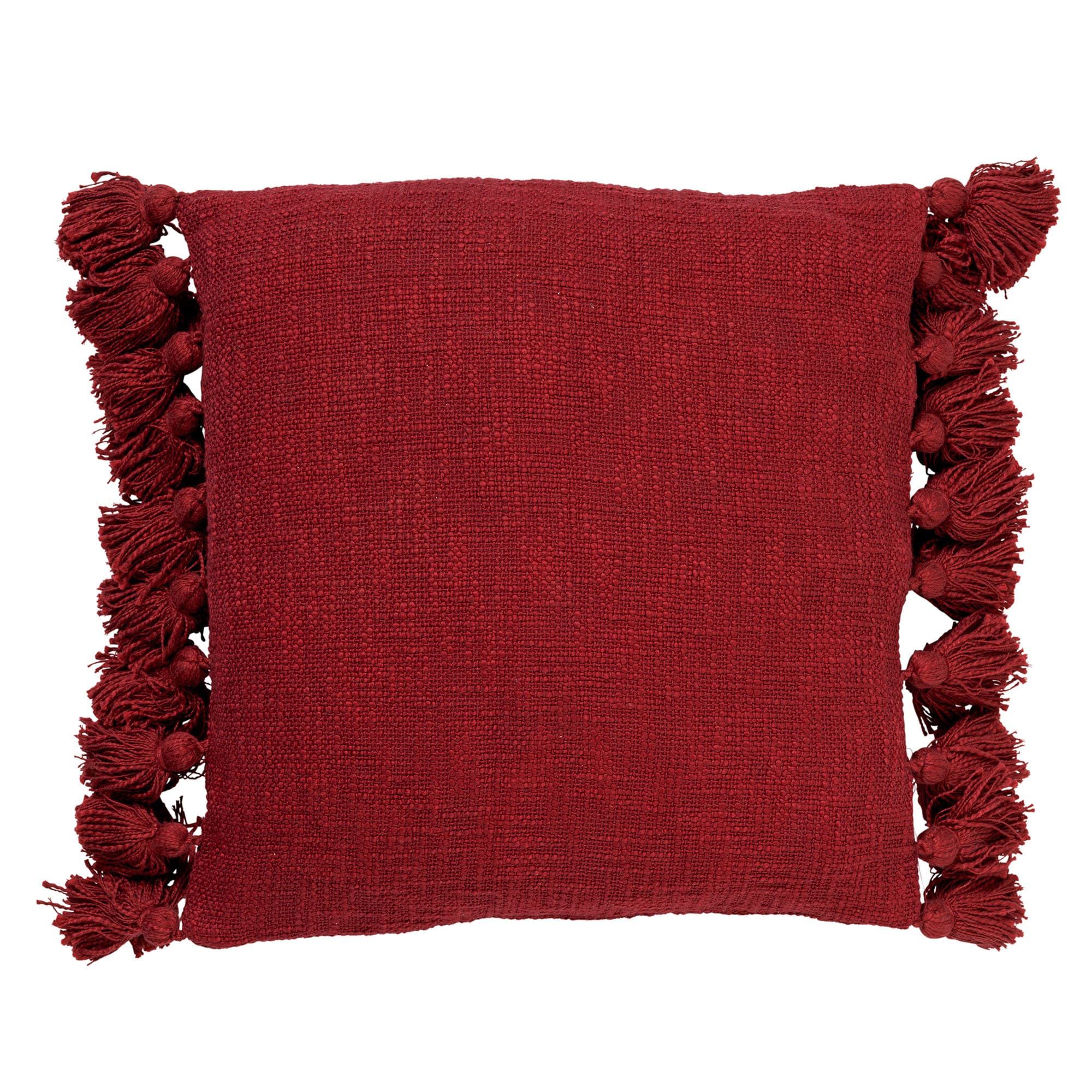 RUBY - Sierkussen 45x45 cm - 100% katoen - met flosjes - Merlot - rood