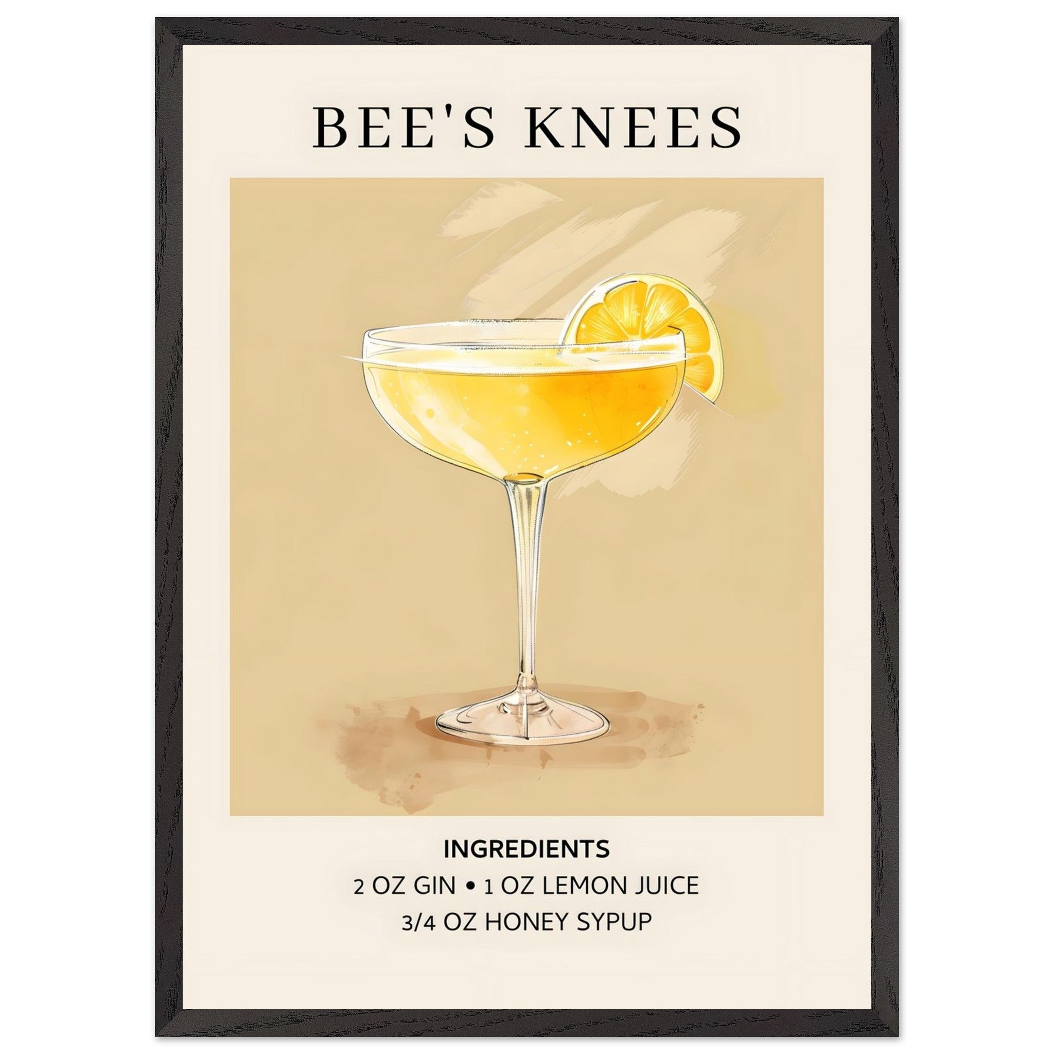 Artfulprints Poster met Lijst Bee's Knees cocktail - Ingrediënten - 50