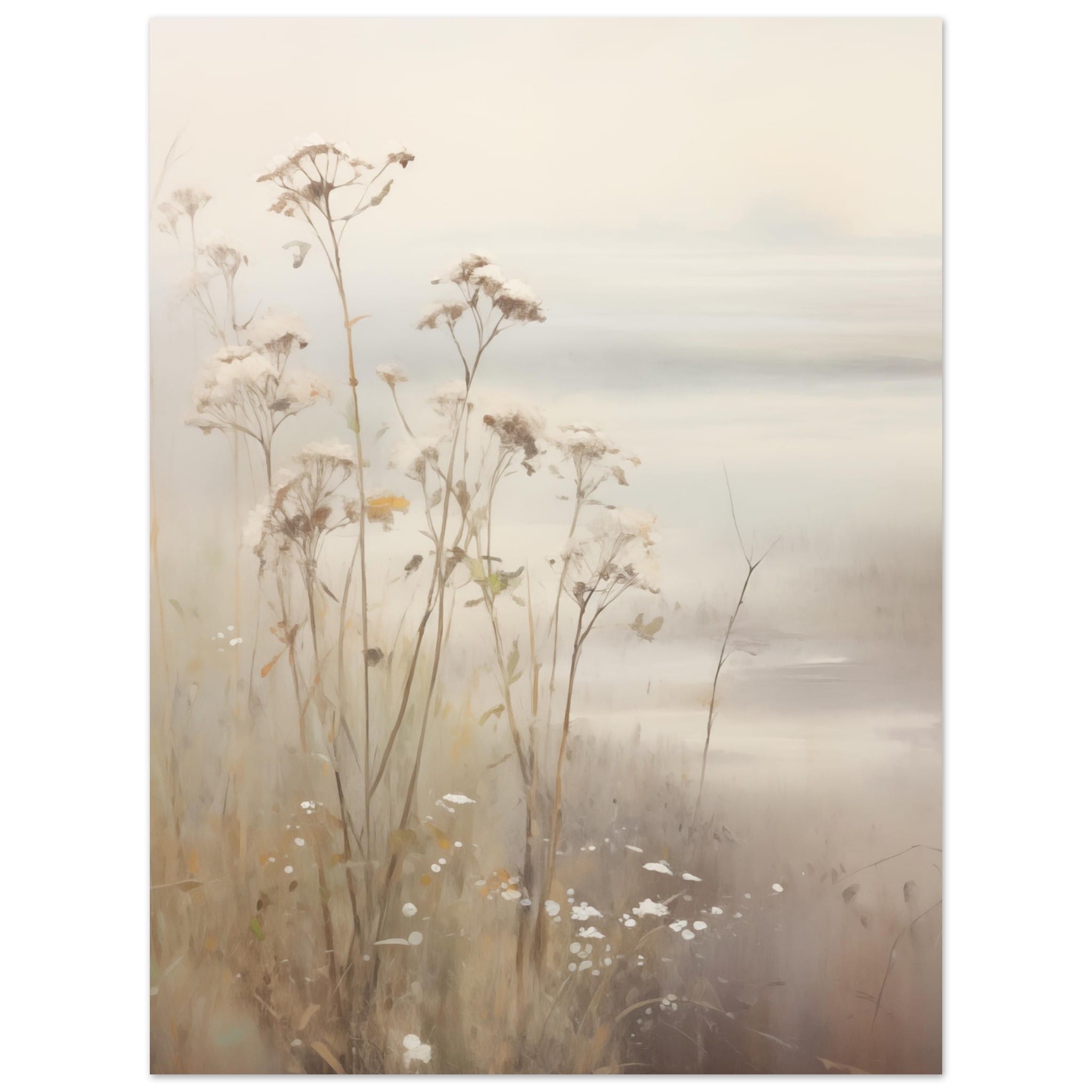 Artfulprints Poster Foggy flowerfield 2 - 30x40 cm - Taupe