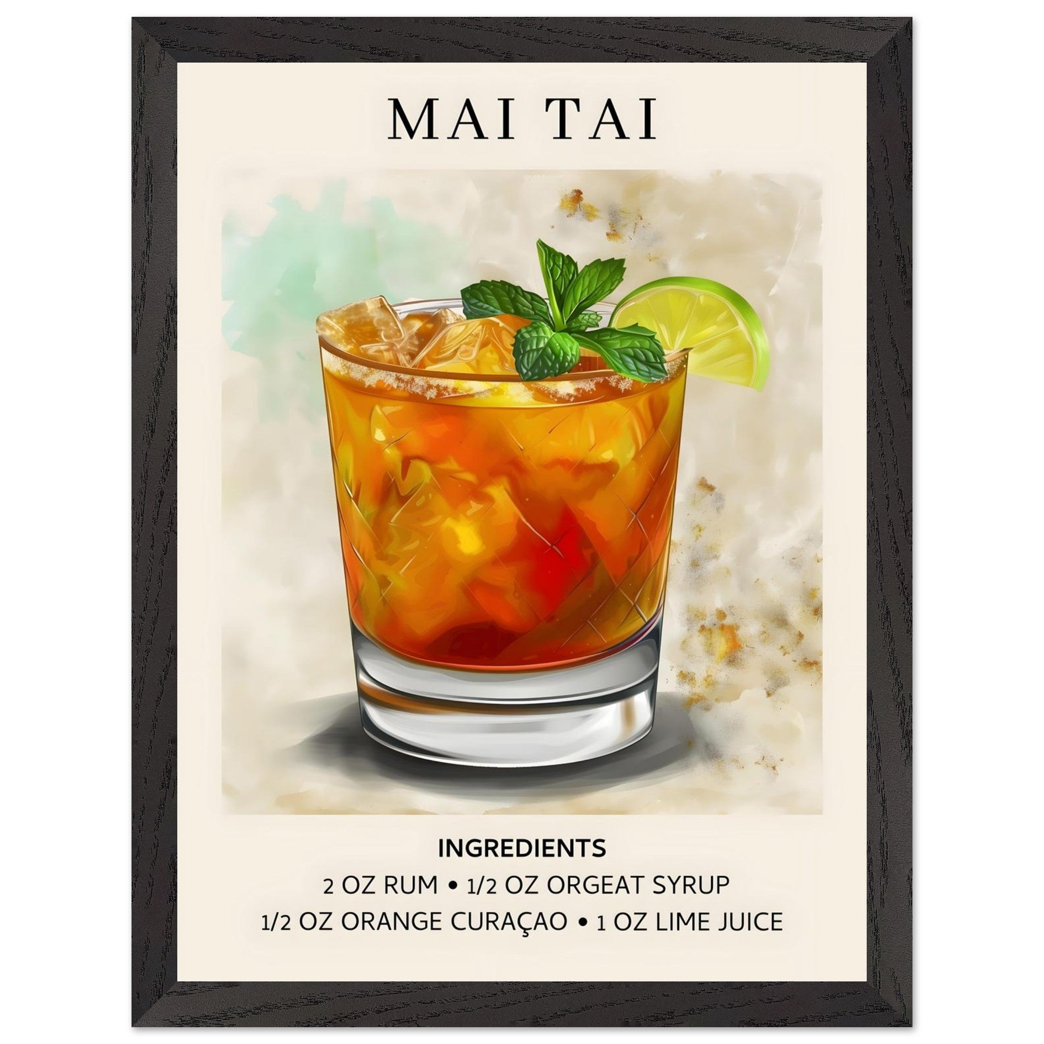 Artfulprints Poster met Lijst Mai Tai Cocktail - Ingrediënten - 30x40