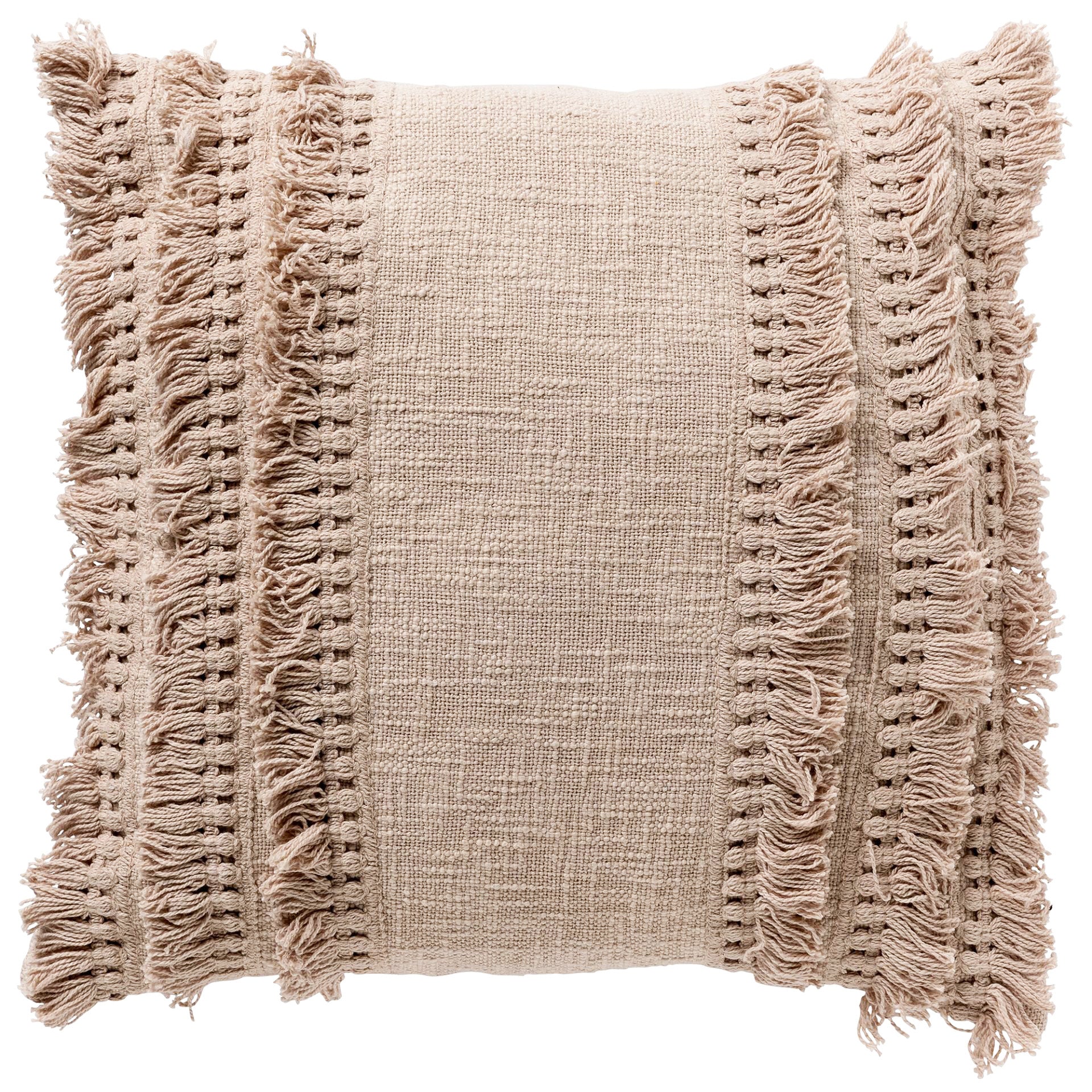 FARA - sierkussen 45x45 cm - 100% katoen - met franjes - Pumice Stone