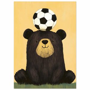 Artfulprints Poster Voetballende beer – 50×70 cm – Geel