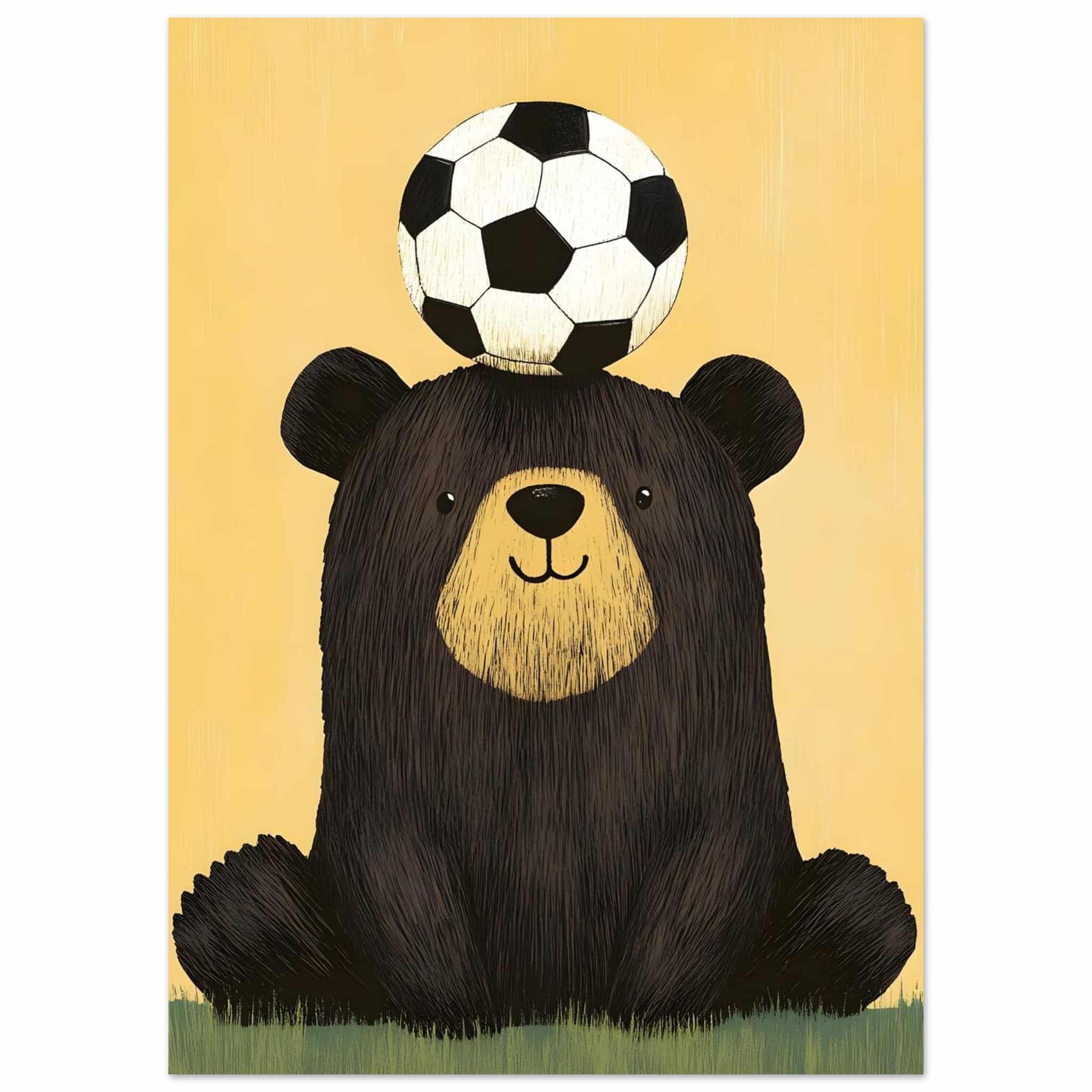 Artfulprints Poster Voetballende beer - 50x70 cm - Geel