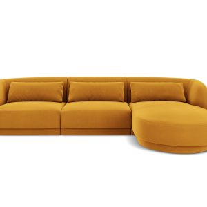 Cosmopolitan Design rechter hoekbank Tulum 4-zits, flueel, geel – 156x Cosmopolitan Design rechter hoekbank Tulum 4-zits, flueel, geel – 156x