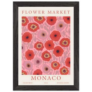 Artfulprints Poster met Lijst Flower market – Monaco – A4 21×29.7 cm –