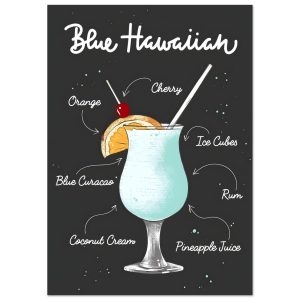 Artfulprints Blue Hawaiian cocktail – Illustratie poster A4 21×29.7 cm Artfulprints Blue Hawaiian cocktail – Illustratie poster A4 21×29.7 cm