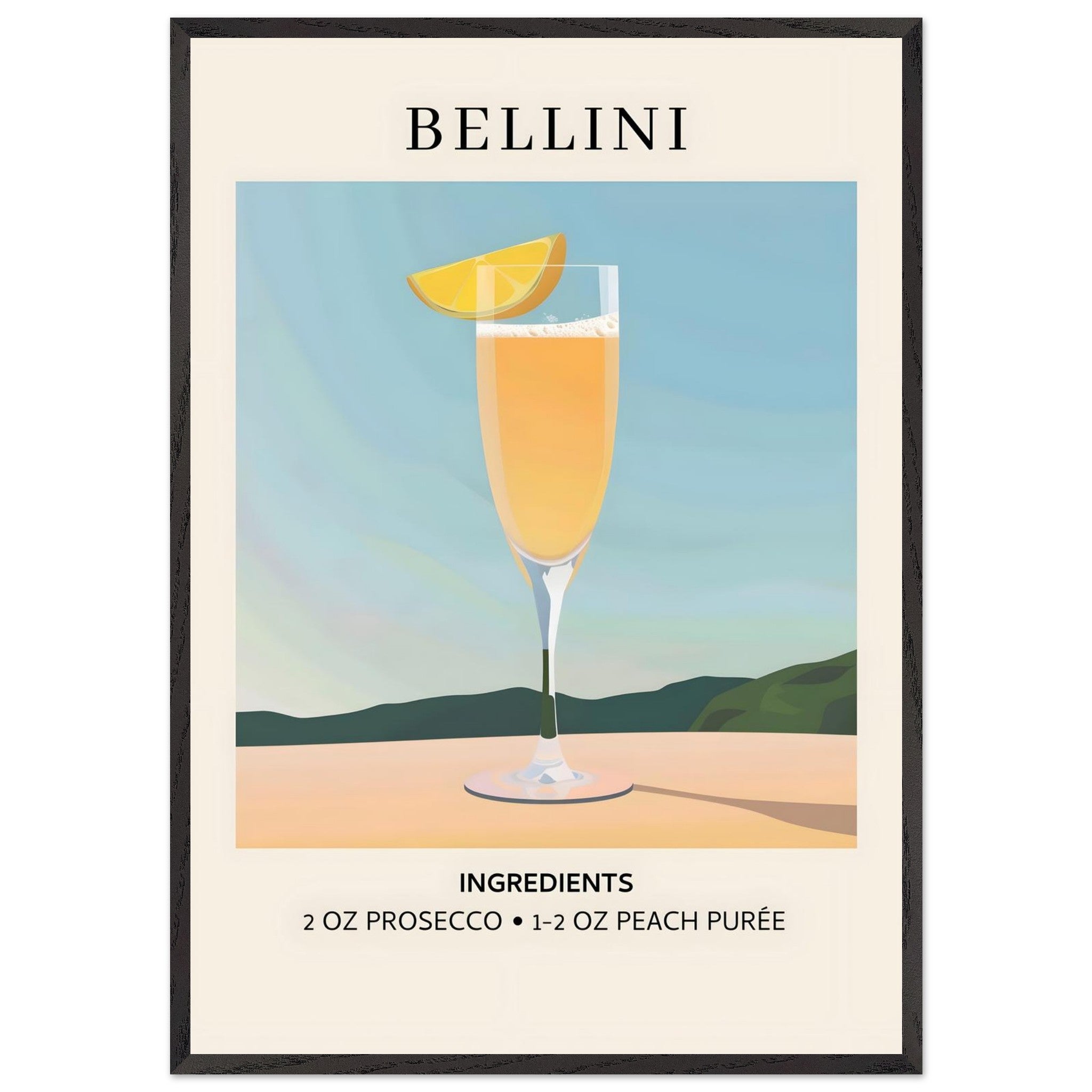 Artfulprints Poster met Lijst Bellini cocktail - Ingrediënten - 70x100