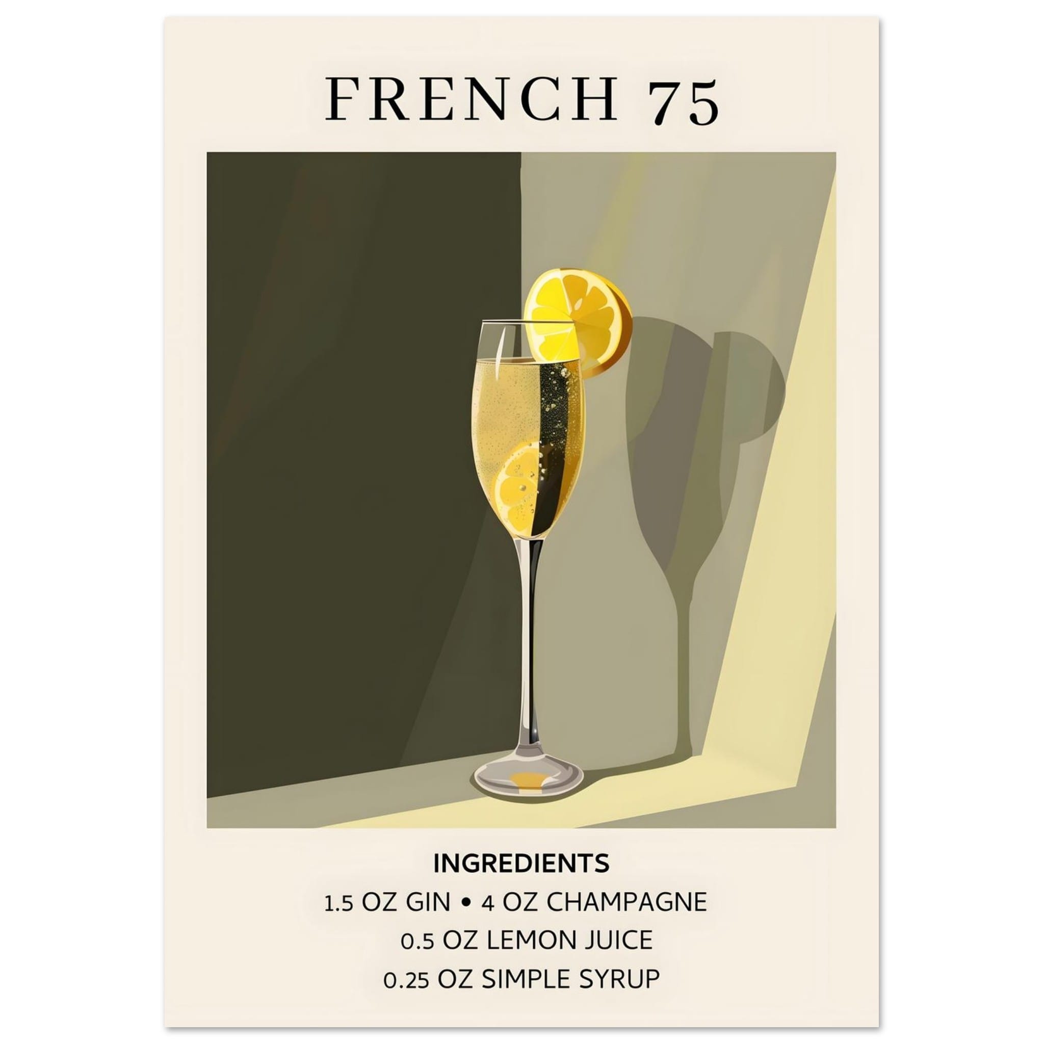 Artfulprints Poster French 75 cocktail - Ingrediënten - A4 21x29.7 cm