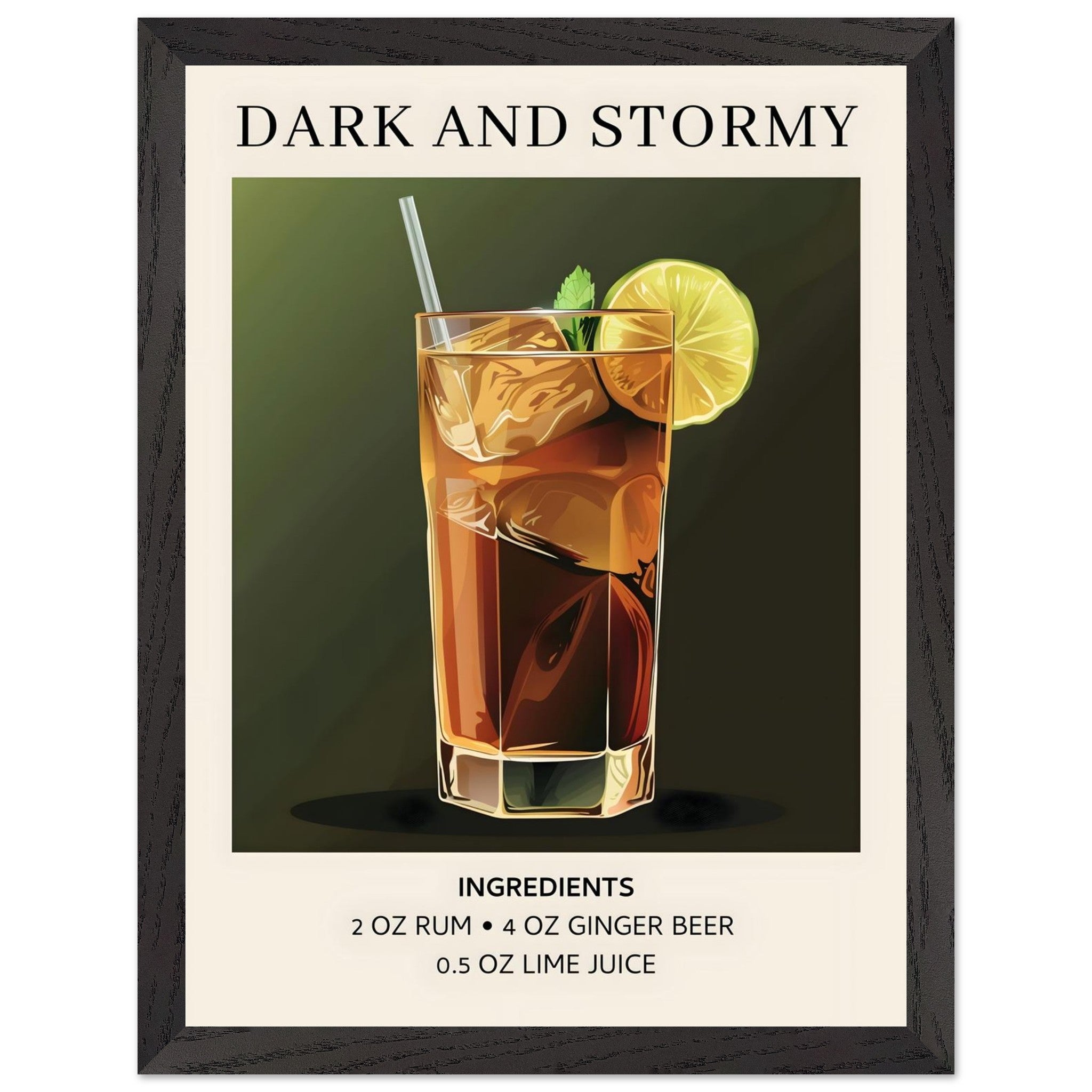 Artfulprints Poster met Lijst Dark and Stormy cocktail - Ingrediënten
