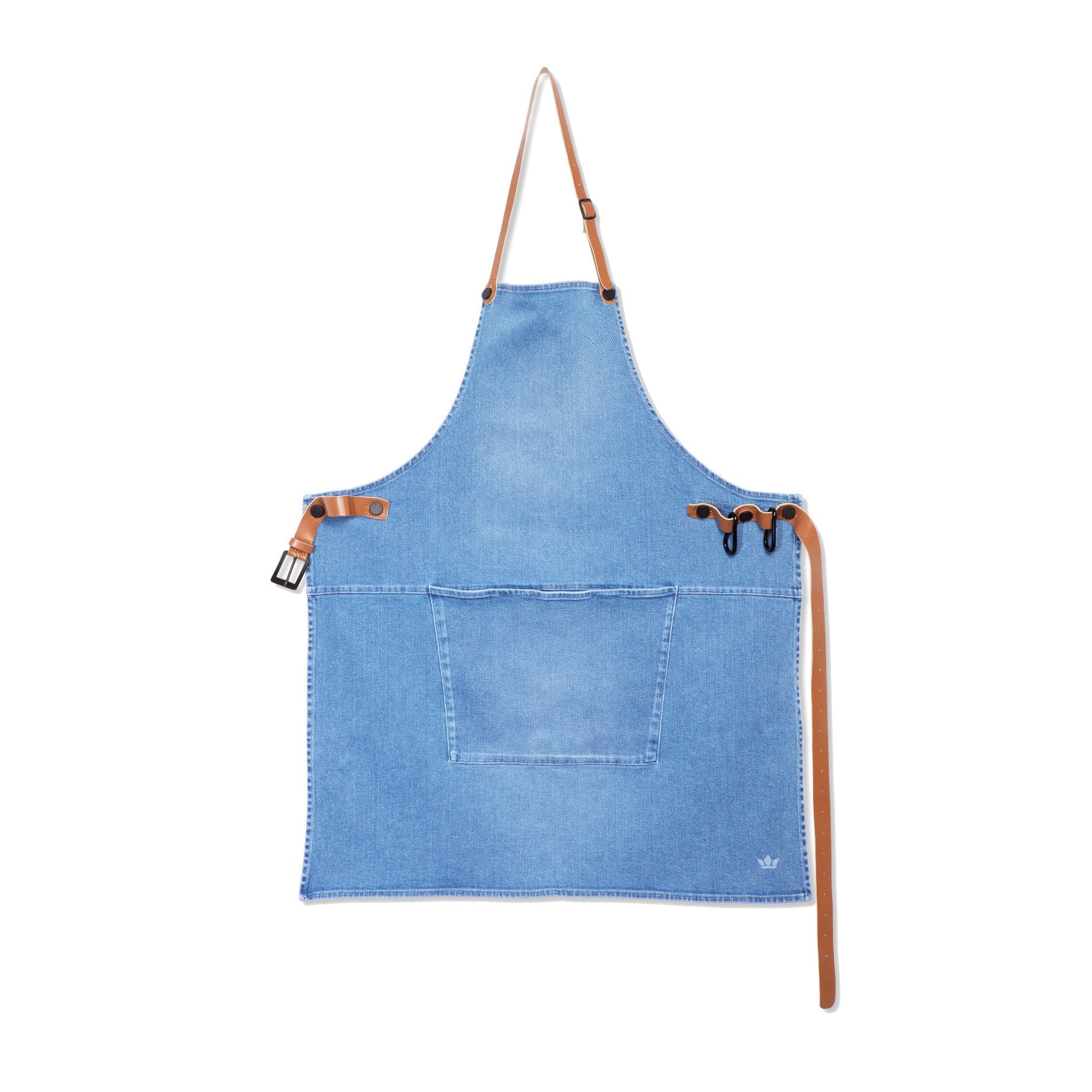 Dutchdeluxes BBQ schort Washed Indigo licht blauw met leer en karabijn
