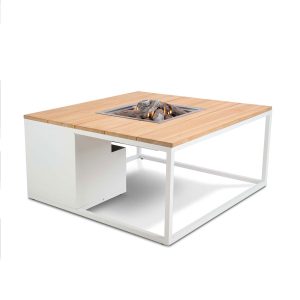 Cosi Fires Cosiloft lounge vuurtafel 100 cm wit – teak top