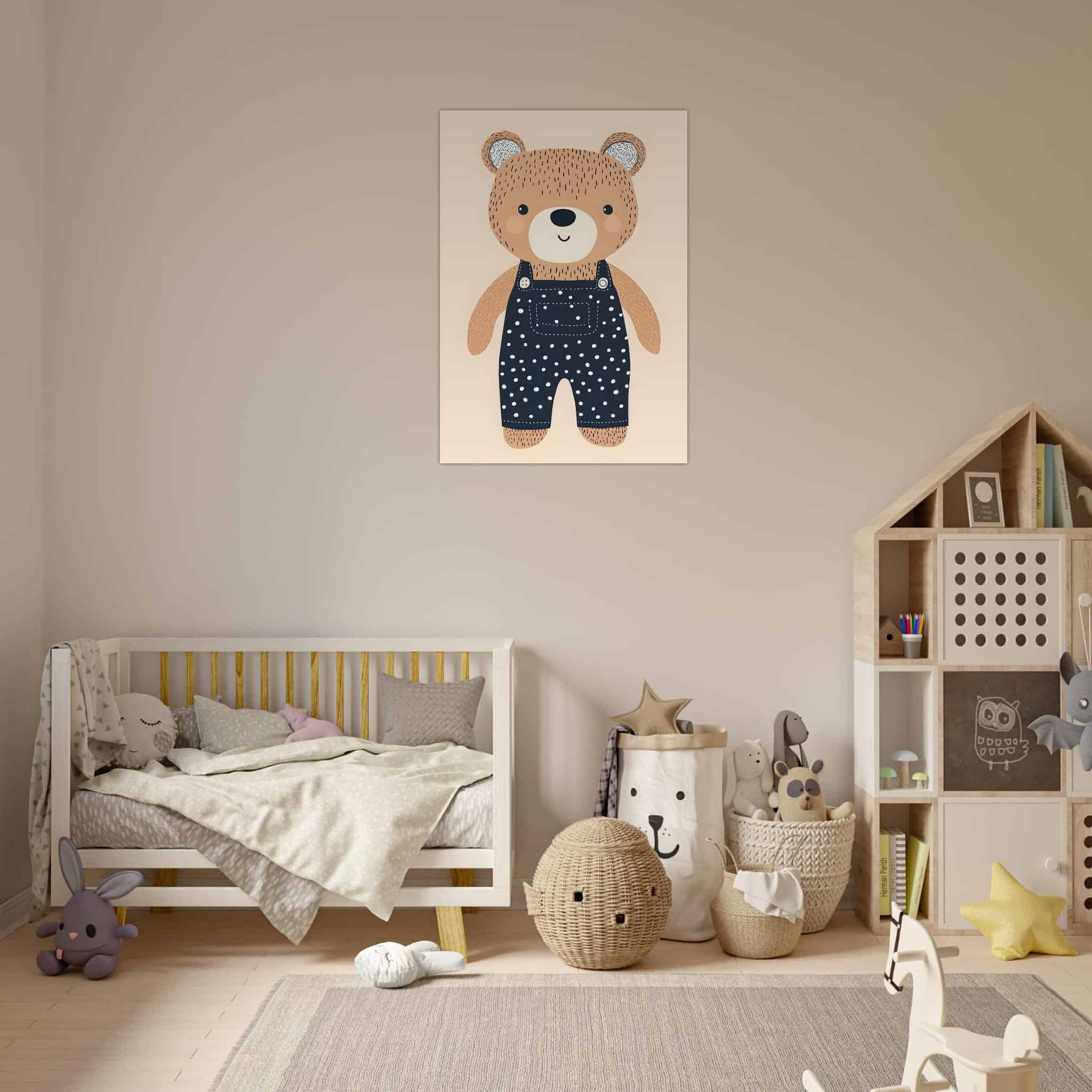 Artfulprints Poster Stoere beer in tuinbroek - 70x100 cm - Bruin