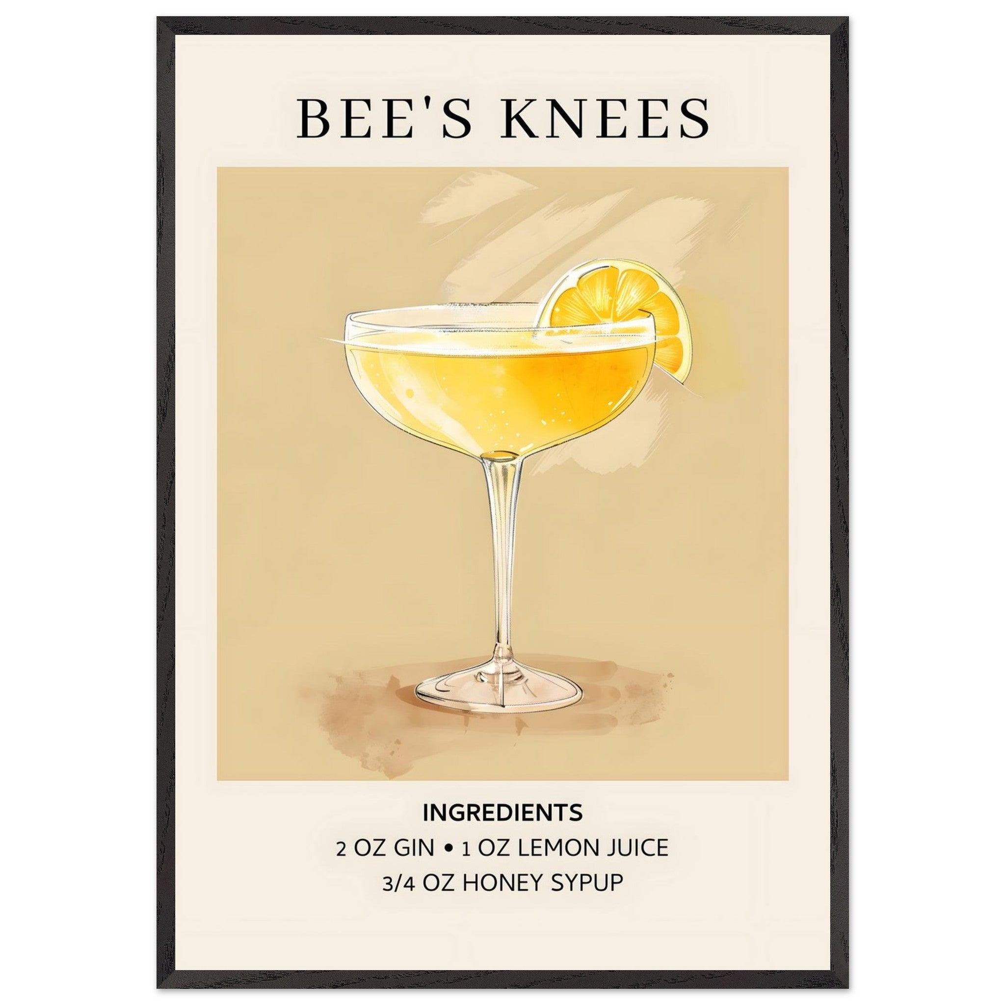 Artfulprints Poster met Lijst Bee's Knees cocktail - Ingrediënten - 70