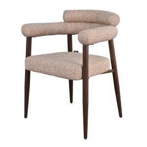 DÉJA Living Eetkamerstoel Lidingö – Taupe/Walnoot Stof – Set van 2