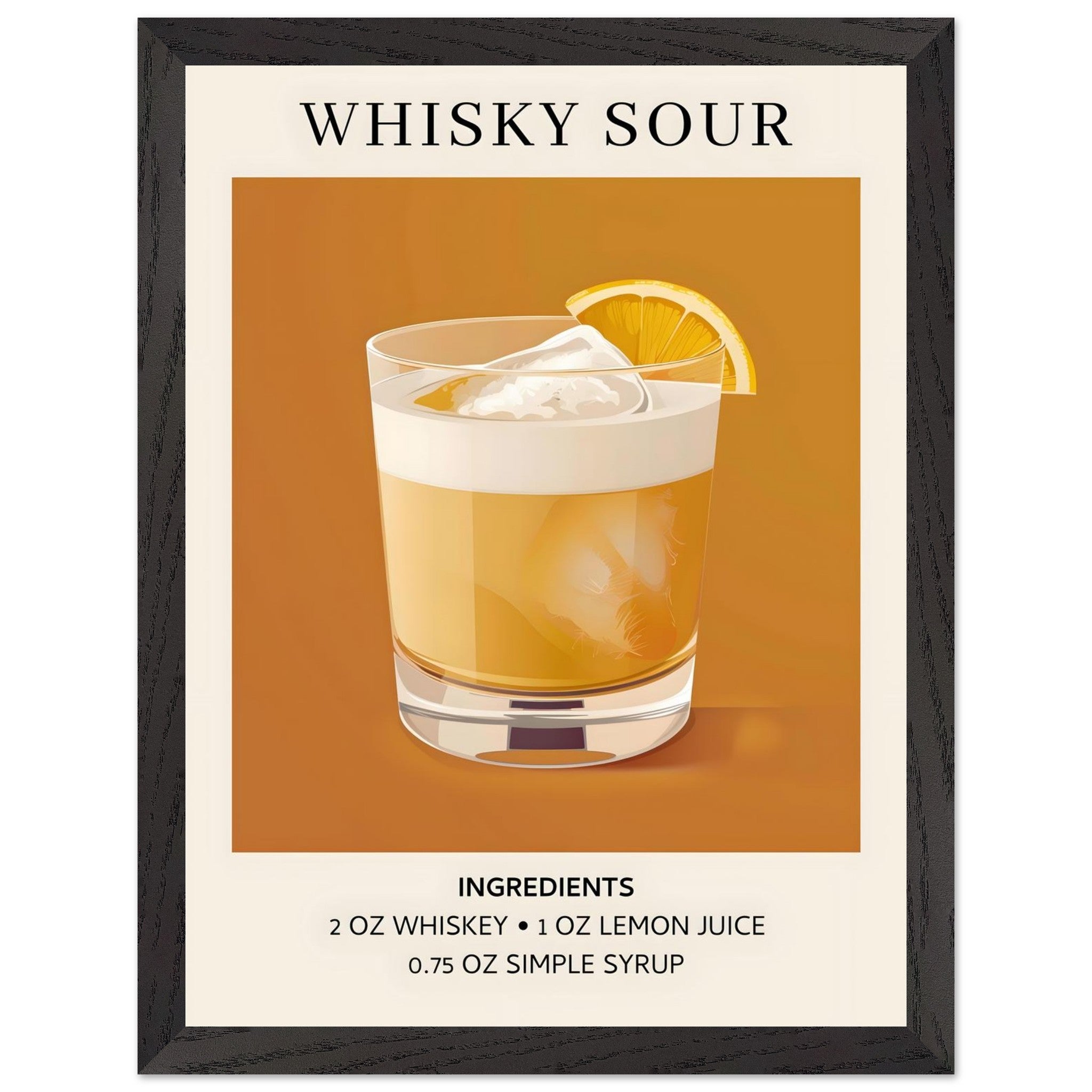 Artfulprints Poster met Lijst Whisky Sour cocktail - Ingrediënten - 30