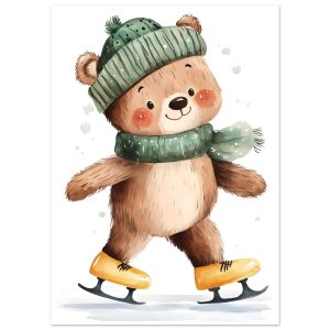 Artfulprints Poster Schaatsende beer – 50×70 cm – Bruin