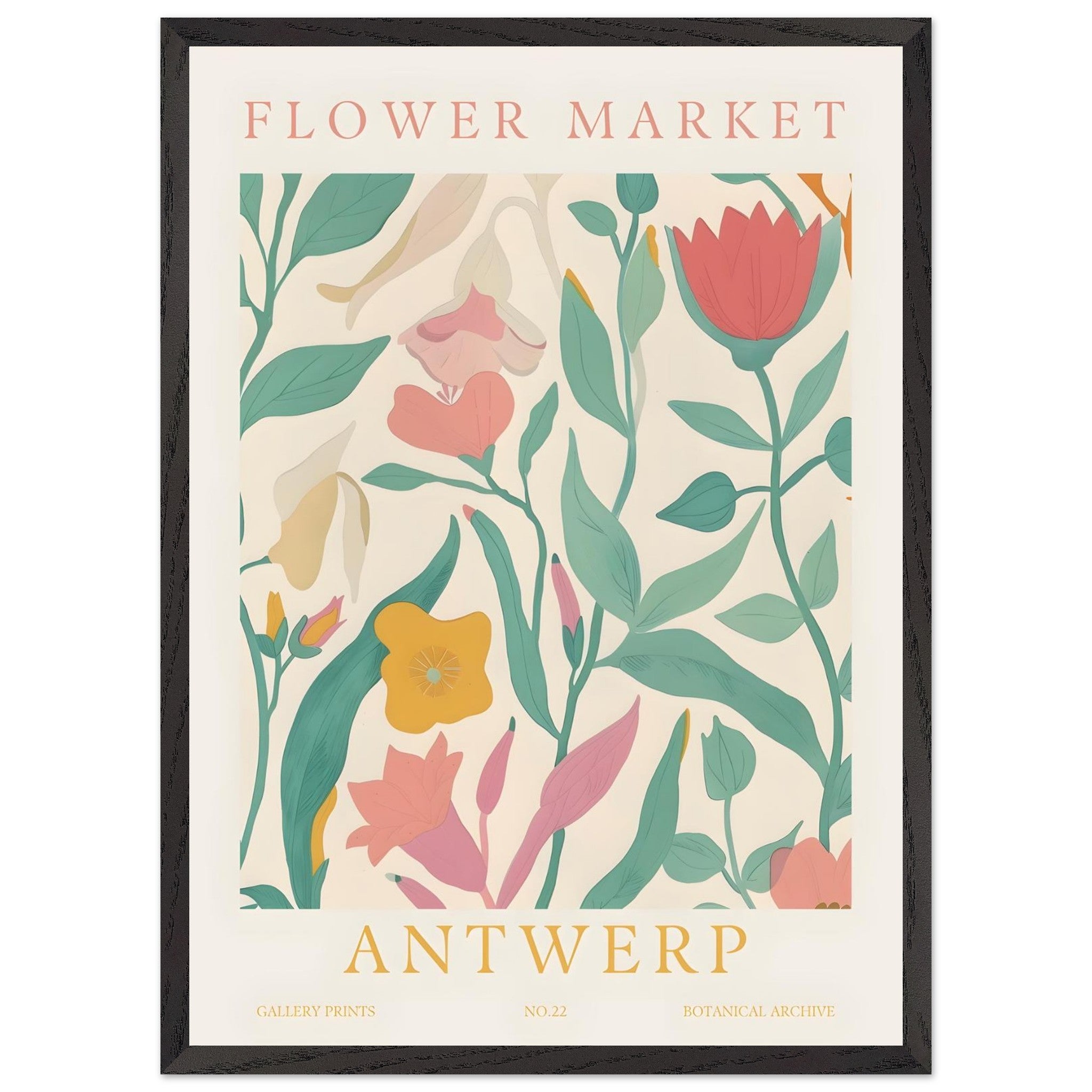 Artfulprints Poster met Lijst Flower market - Antwerp - 50x70 cm - Mee