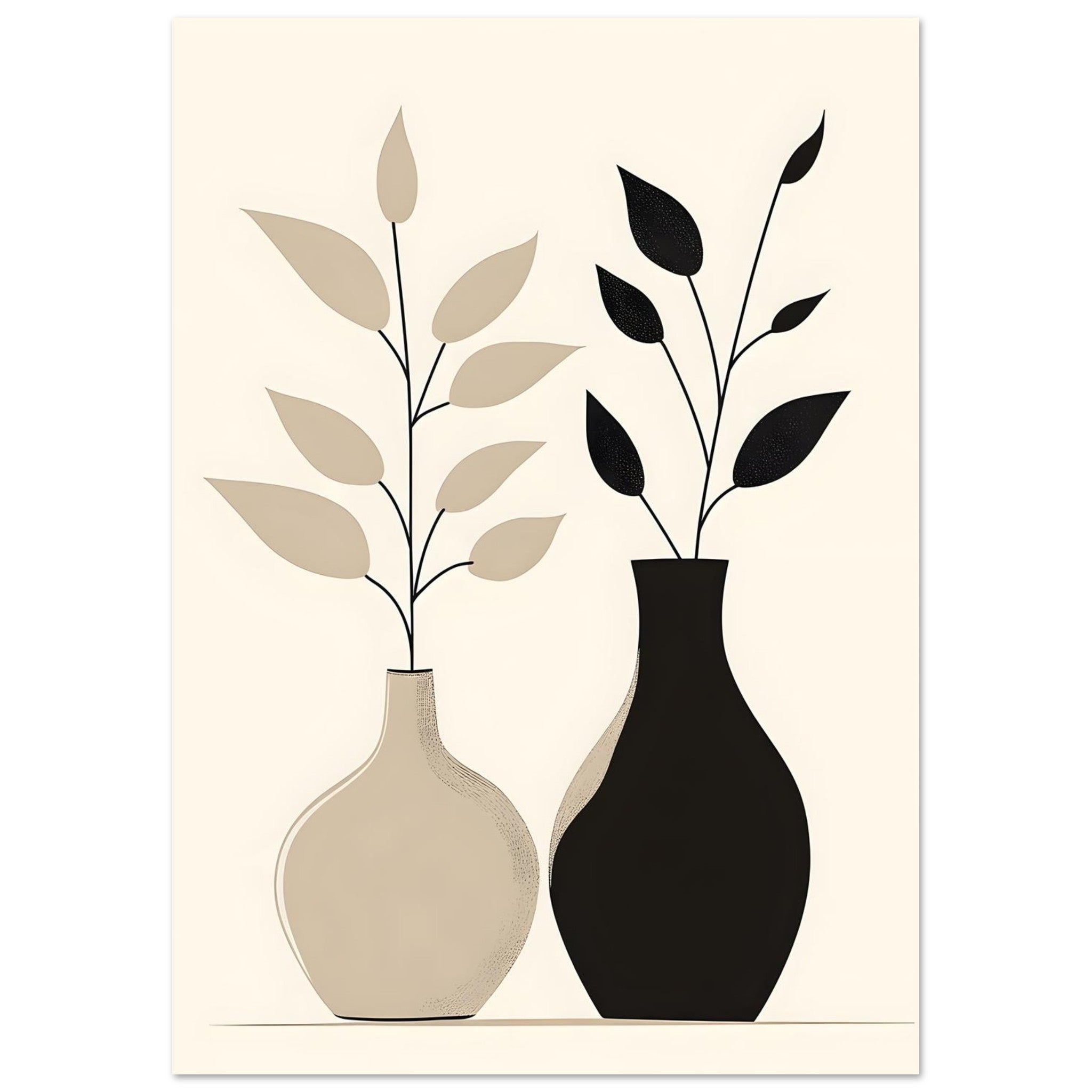 Artfulprints Poster Boho – Dual vase - A4 21x29.7 cm - Zwart / Wit