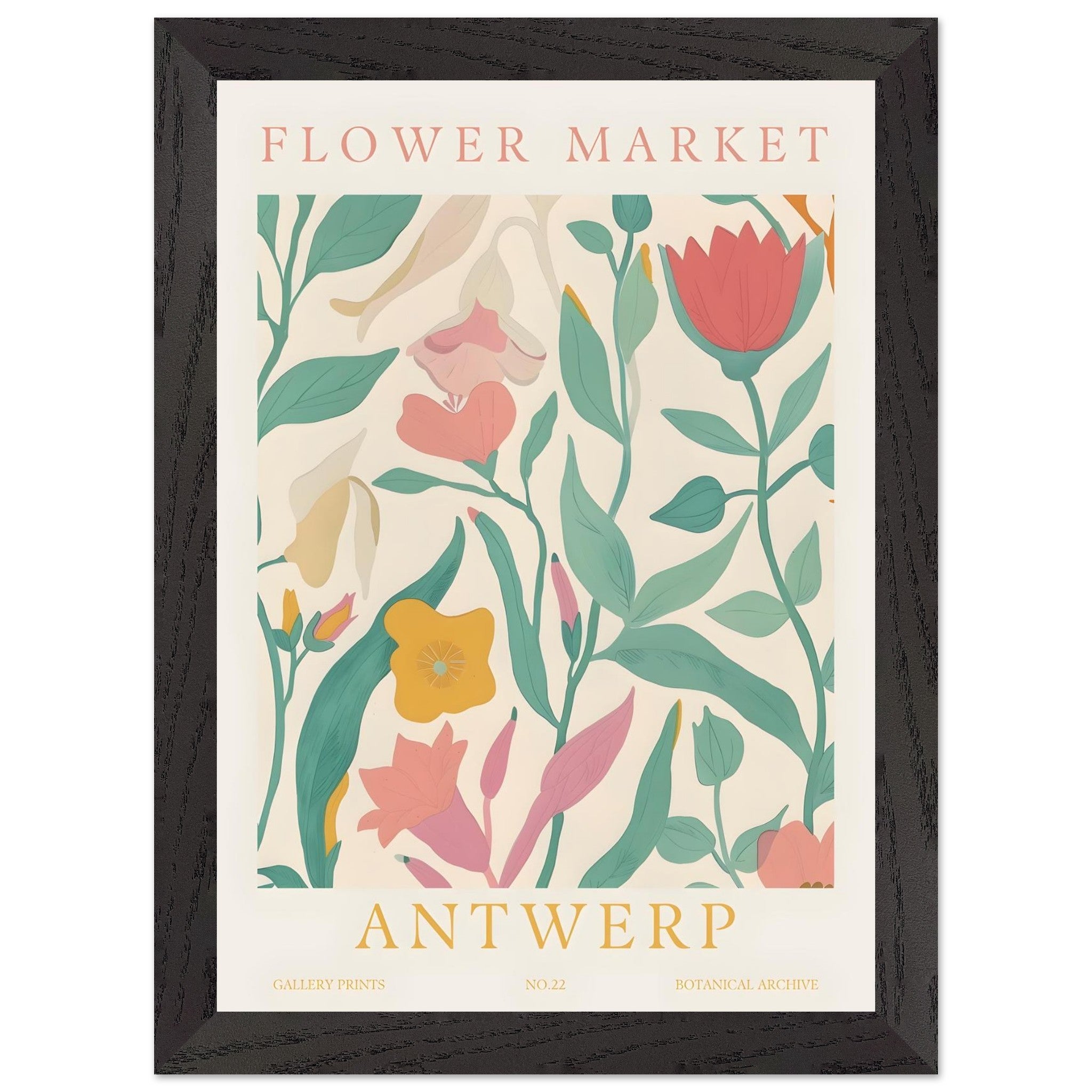 Artfulprints Poster met Lijst Flower market - Antwerp - A4 21x29.7 cm