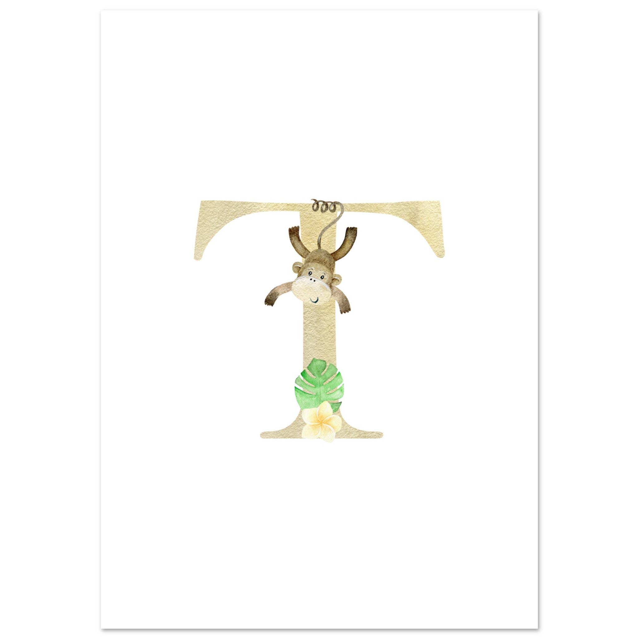 Artfulprints Poster Letter T kindernaam - A4 21x29.7 cm - Meerkleurig