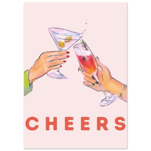 Artfulprints Poster Cheers with cocktails – A4 21×29.7 cm – Roze