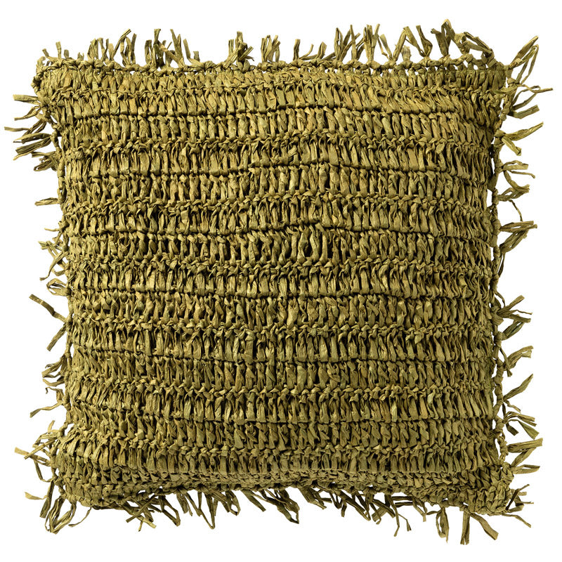 ANTONIO - kussenhoes 45x45 cm - effen kleur - raffia - Olive Branch -