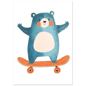 Artfulprints Poster Skatende beer – A4 21×29.7 cm – Blauw Artfulprints Poster Skatende beer – A4 21×29.7 cm – Blauw
