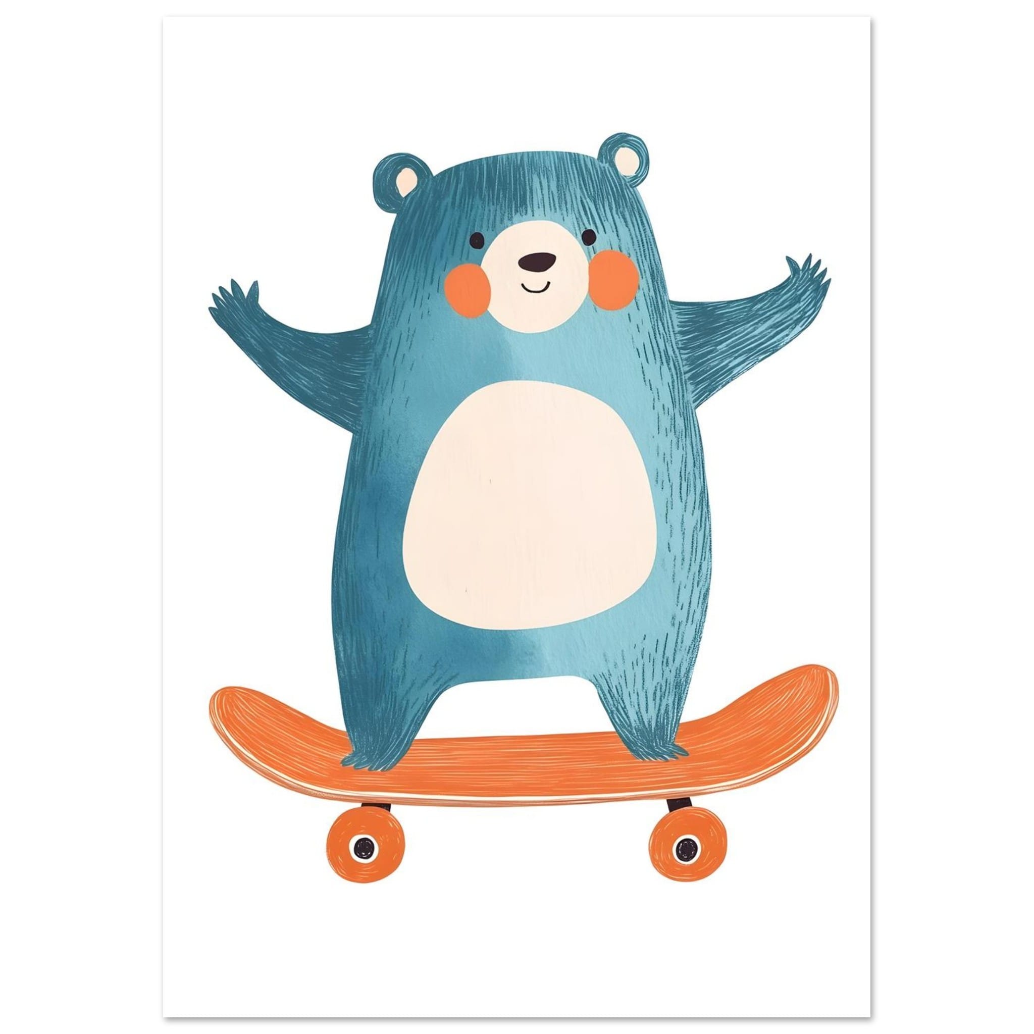 Artfulprints Poster Skatende beer - A4 21x29.7 cm - Blauw