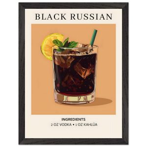 Artfulprints Poster met Lijst Black Russian cocktail – Ingrediënten –