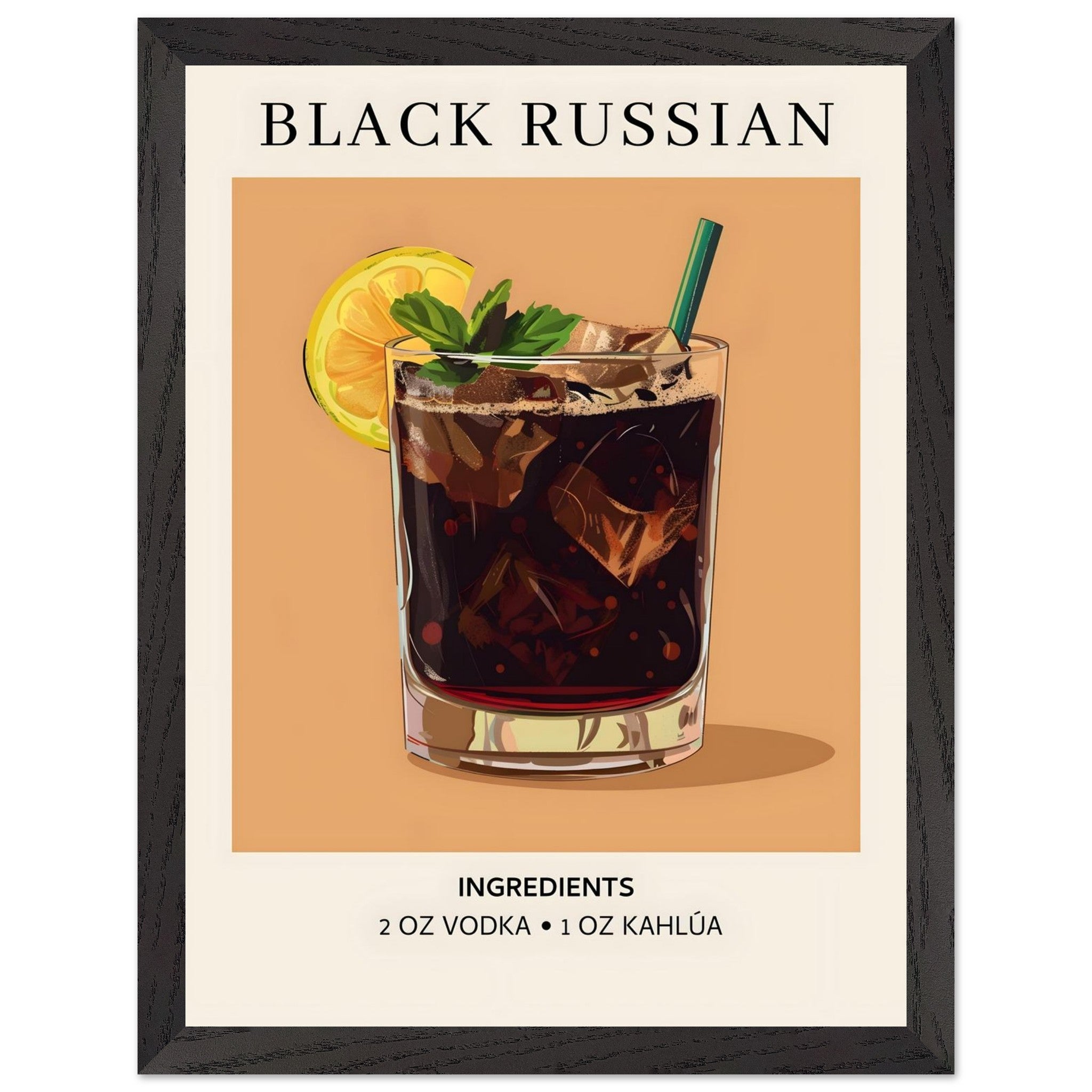 Artfulprints Poster met Lijst Black Russian cocktail - Ingrediënten -