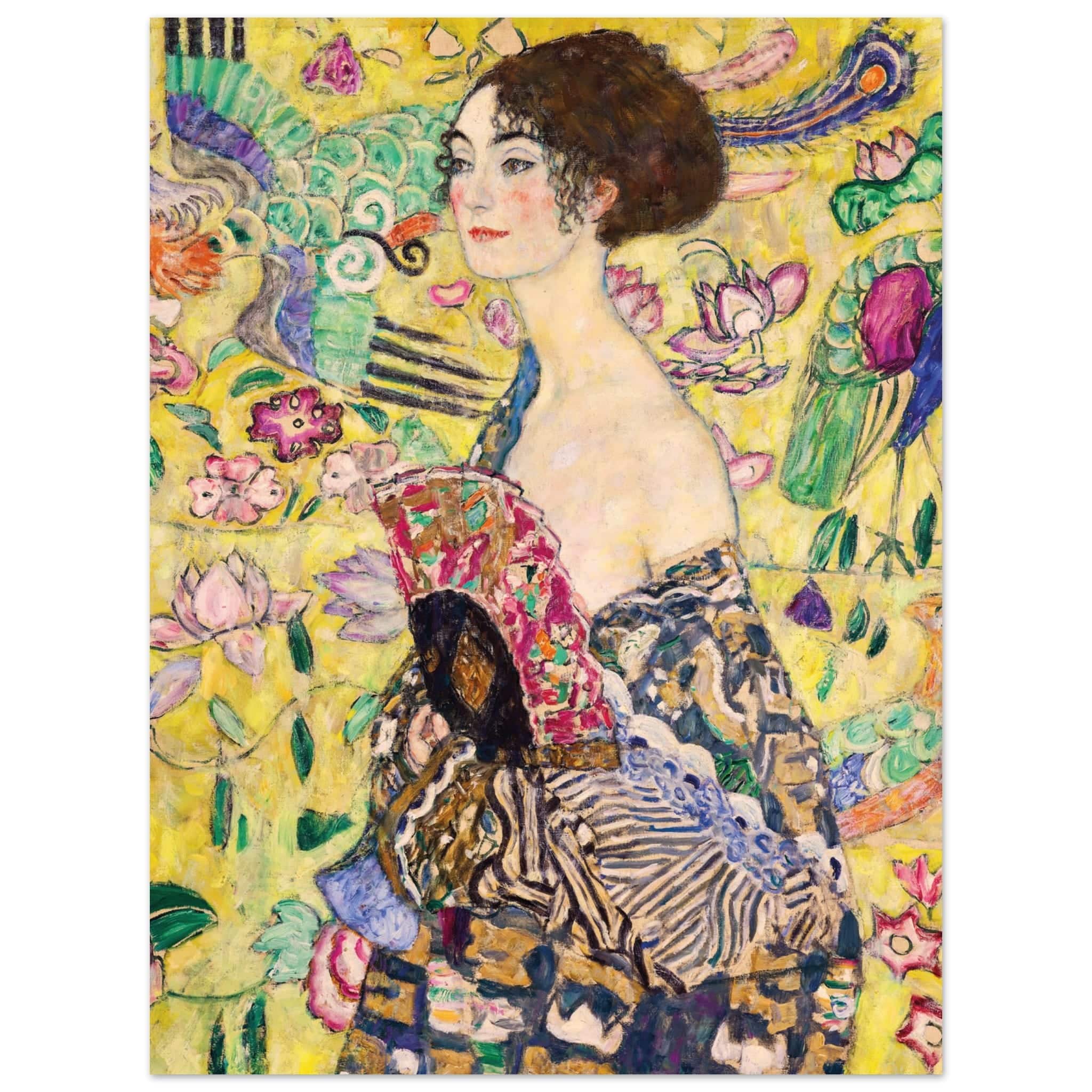 Artfulprints Poster Gustav Klimt - Lady with a fan - 30x40 cm - Geel