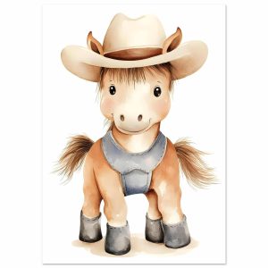 Artfulprints Poster Boerderij pony – A4 21×29.7 cm – Bruin
