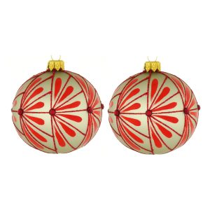 Dagmara kerstbal – beige – glas – set van 2 – met rode Japanse stijl d Dagmara kerstbal – beige – glas – set van 2 – met rode Japanse stijl d