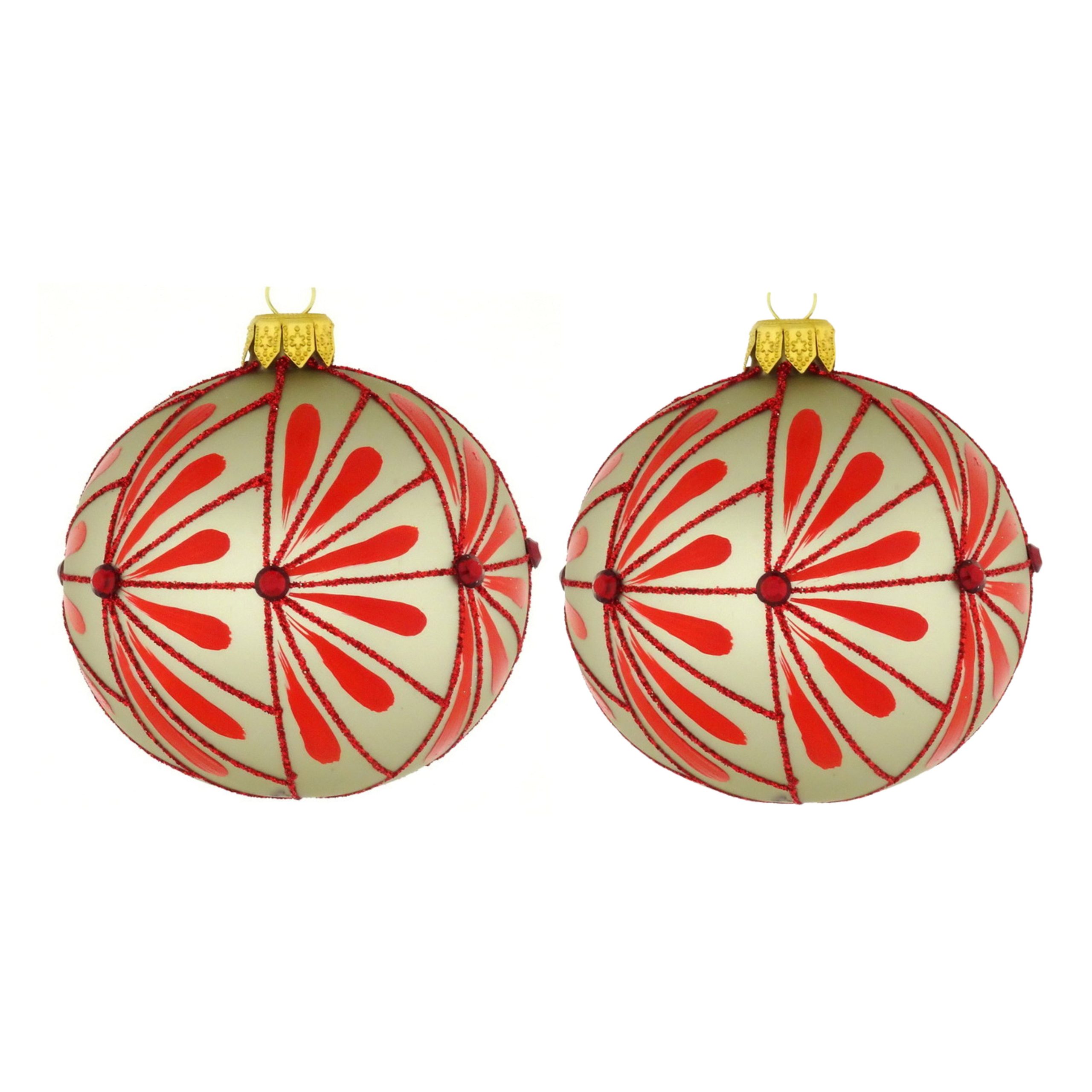 Dagmara kerstbal – beige – glas – set van 2 – met rode Japanse stijl d