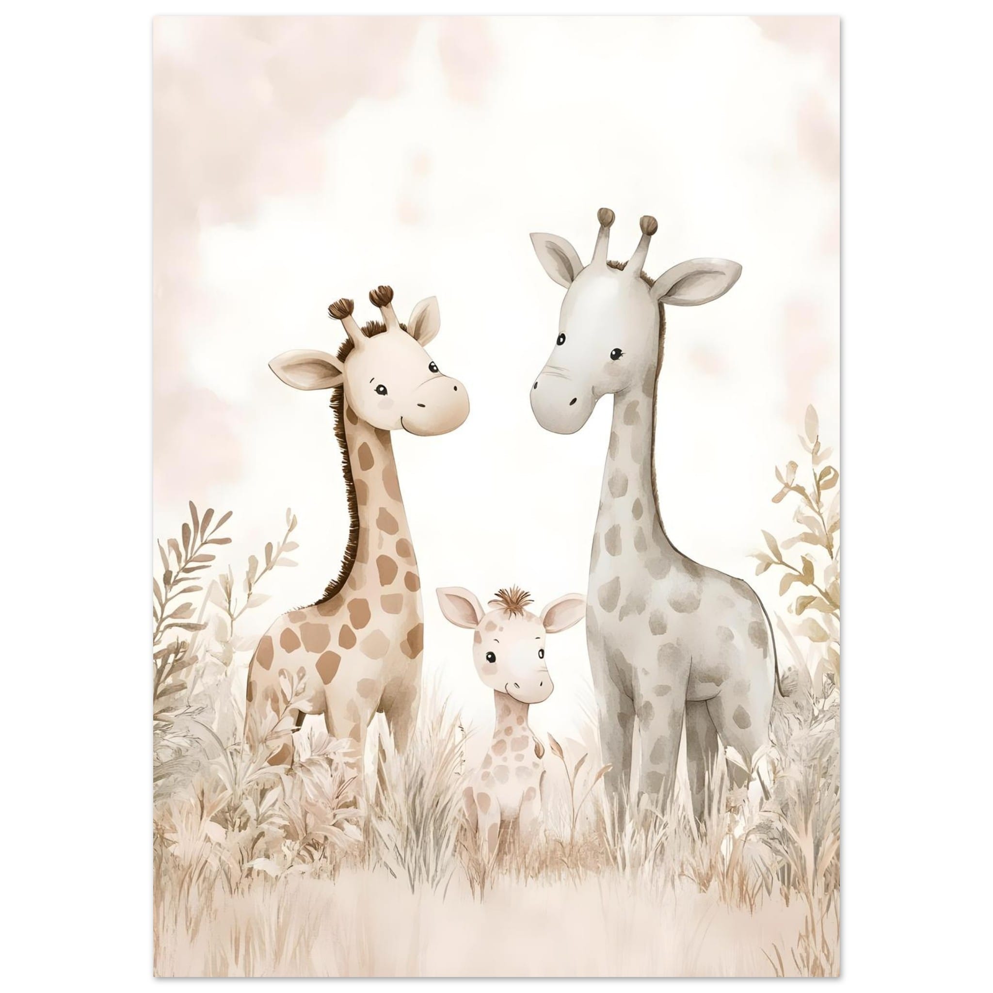 Artfulprints Poster Giraffen familie - 50x70 cm - Taupe
