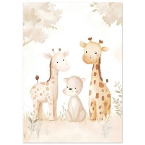 Artfulprints Poster Giraffen familie pastel – A4 21×29.7 cm – Geel