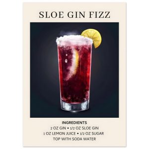 Artfulprints Poster Sloe Gin Fizz cocktail – Ingrediënten – 50×70 cm – Artfulprints Poster Sloe Gin Fizz cocktail – Ingrediënten – 50×70 cm –