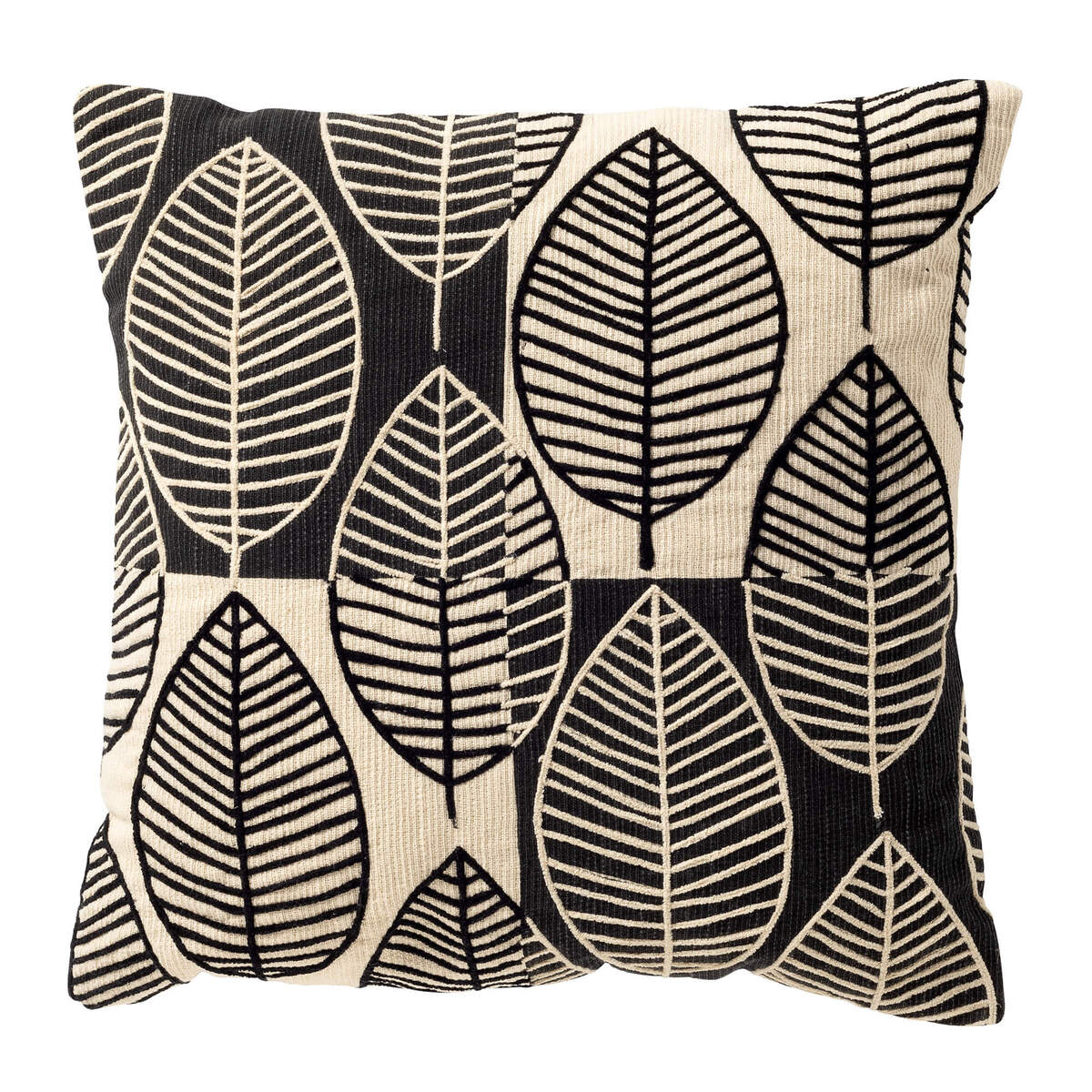 DAKOTA - kussenhoes 45x45 cm - bladmotief - gerecycled - Raven - zwart