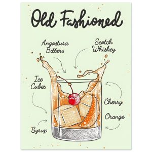 Artfulprints Old Fashioned cocktail I – Illustratie poster 30×40 cm Artfulprints Old Fashioned cocktail I – Illustratie poster 30×40 cm