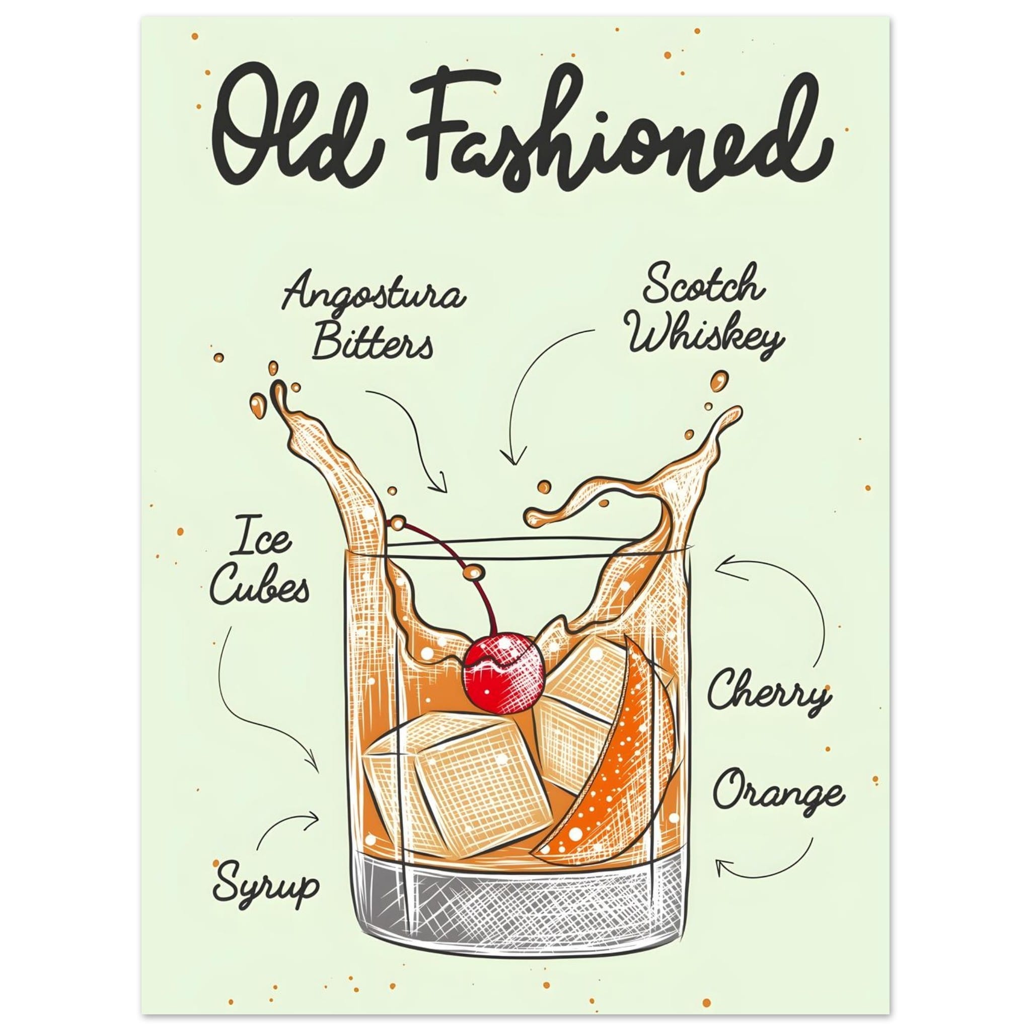 Artfulprints Old Fashioned cocktail I – Illustratie poster 30x40 cm