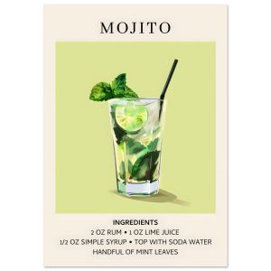 Artfulprints Poster Mojito cocktail – Ingrediënten – 70×100 cm – Groen Artfulprints Poster Mojito cocktail – Ingrediënten – 70×100 cm – Groen